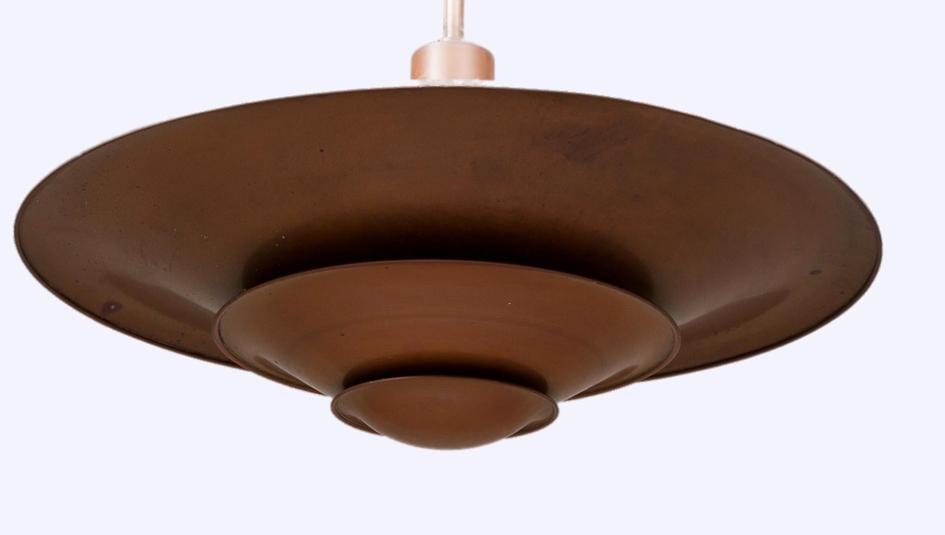 A-lamp - uplight - of copper. Ø 50 cm. Produced by Louis Poulsen in the 1930s. Patinated and with some scratches and marks.
  