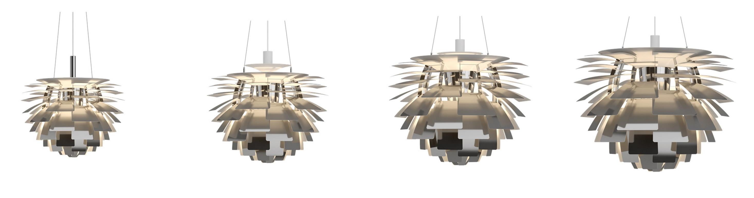 480/600/720/840 artichoke by Poul Henningsen

480 Artichoke: Width 480 x height 465 x length 480(mm), 8.7 kg - 10987 euro
600 Artichoke: Width x height x length (mm) 600 x 580 x 600, 14,7 kg - 14150 euro
720 Artichoke: Width x height x length