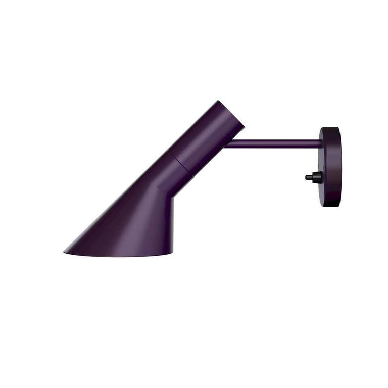 Louis Poulsen, AJ color wall lamp by Arne Jacobsen
Measures: Width x height x length (mm)
318 x 180 x 125, 0.9 kg
Material: Steel. Cord length 2.4 m. Switch: On the rear housing. Cord type: Black plastic with plug. The angle of the shade can be