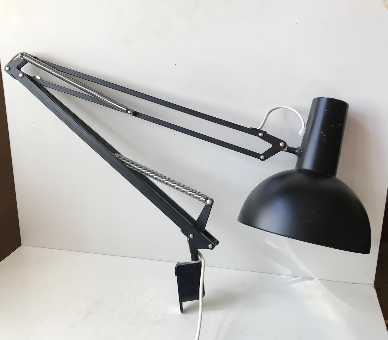 Mid-Century Modern Louis Poulsen Black Articulated Architects Desk or Wall Lamp, 1970s For Sale