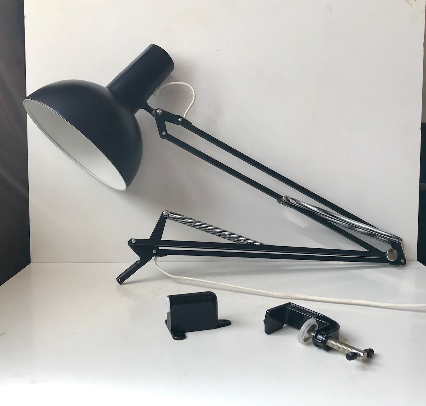 Danish Louis Poulsen Black Articulated Architects Desk or Wall Lamp, 1970s For Sale