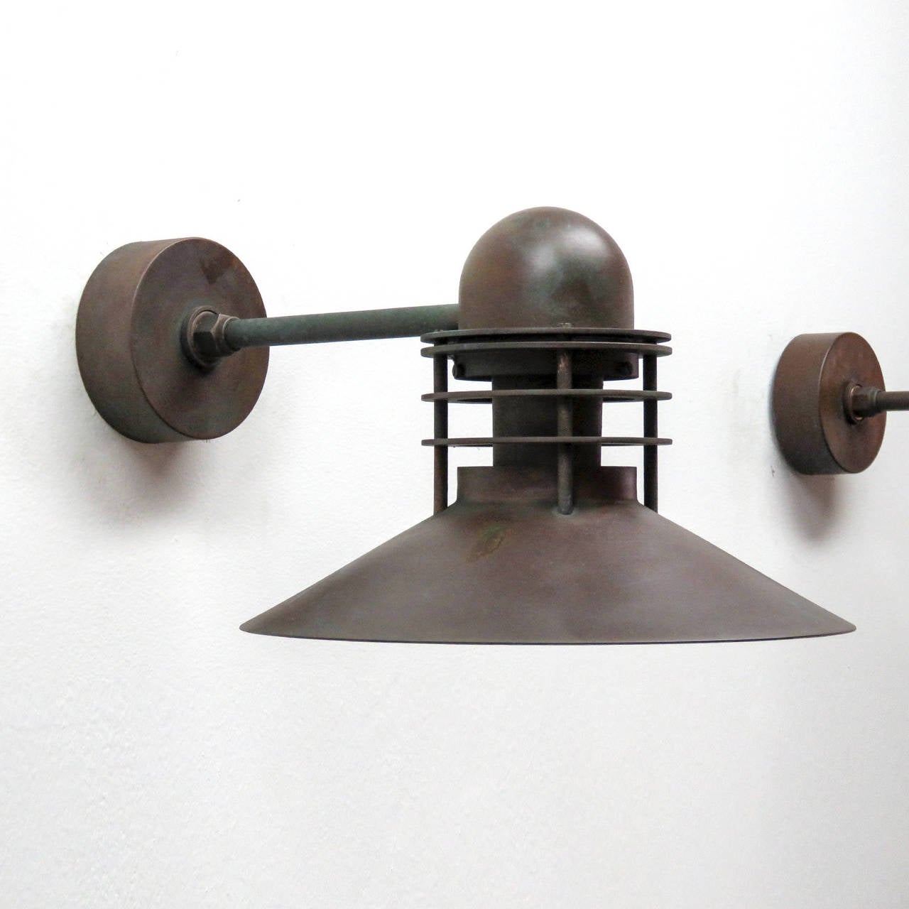 Outstanding 'Nyhaven' outdoor lamp by Alfred Homann & Ole V. Kjær for Louis Poulsen, patinated copper.