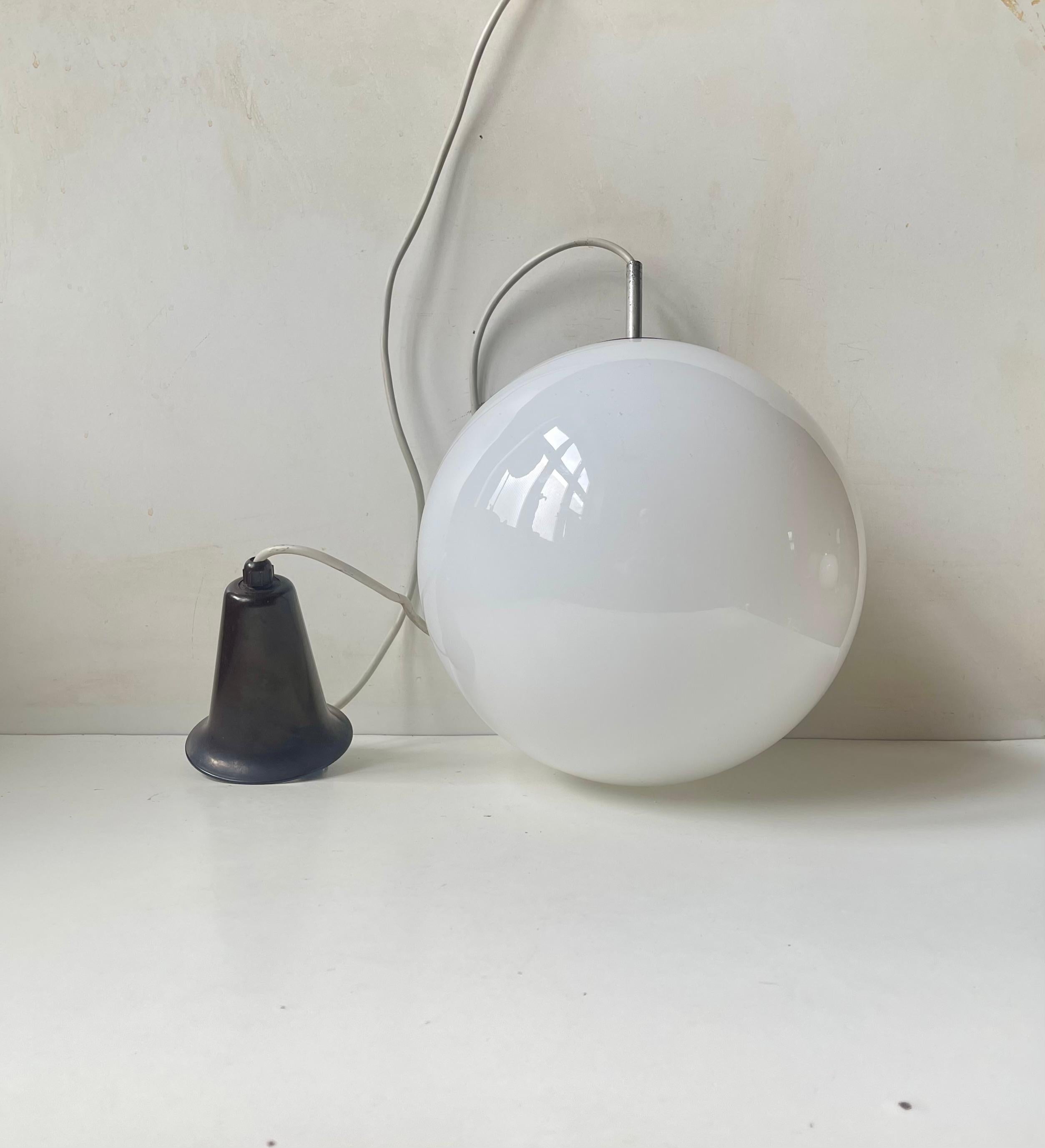 Bauhaus Louis Poulsen Functionalist Globe Pendant Lamp in White Opaline Glass, 1930s For Sale