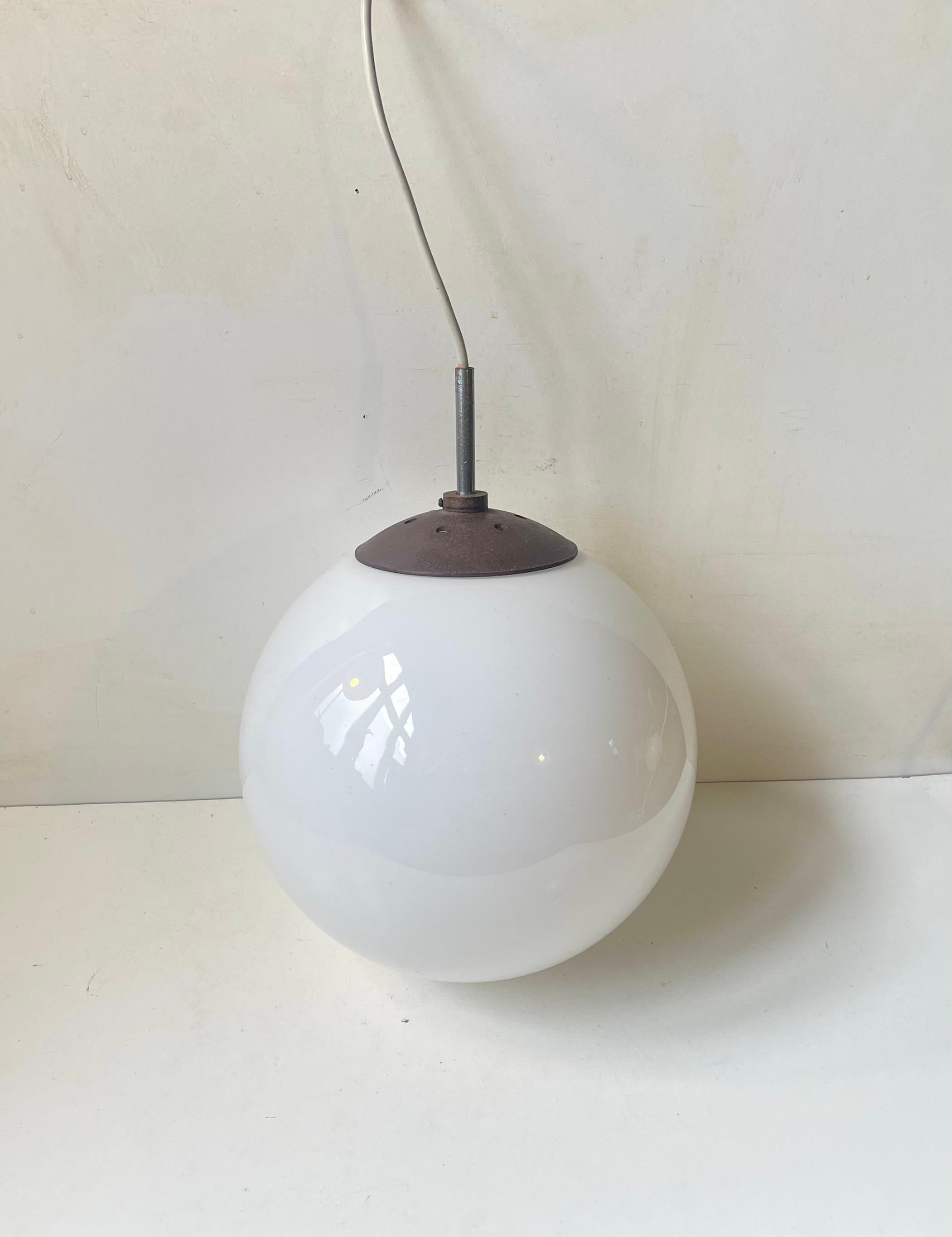 Danish Louis Poulsen Functionalist Globe Pendant Lamp in White Opaline Glass, 1930s For Sale