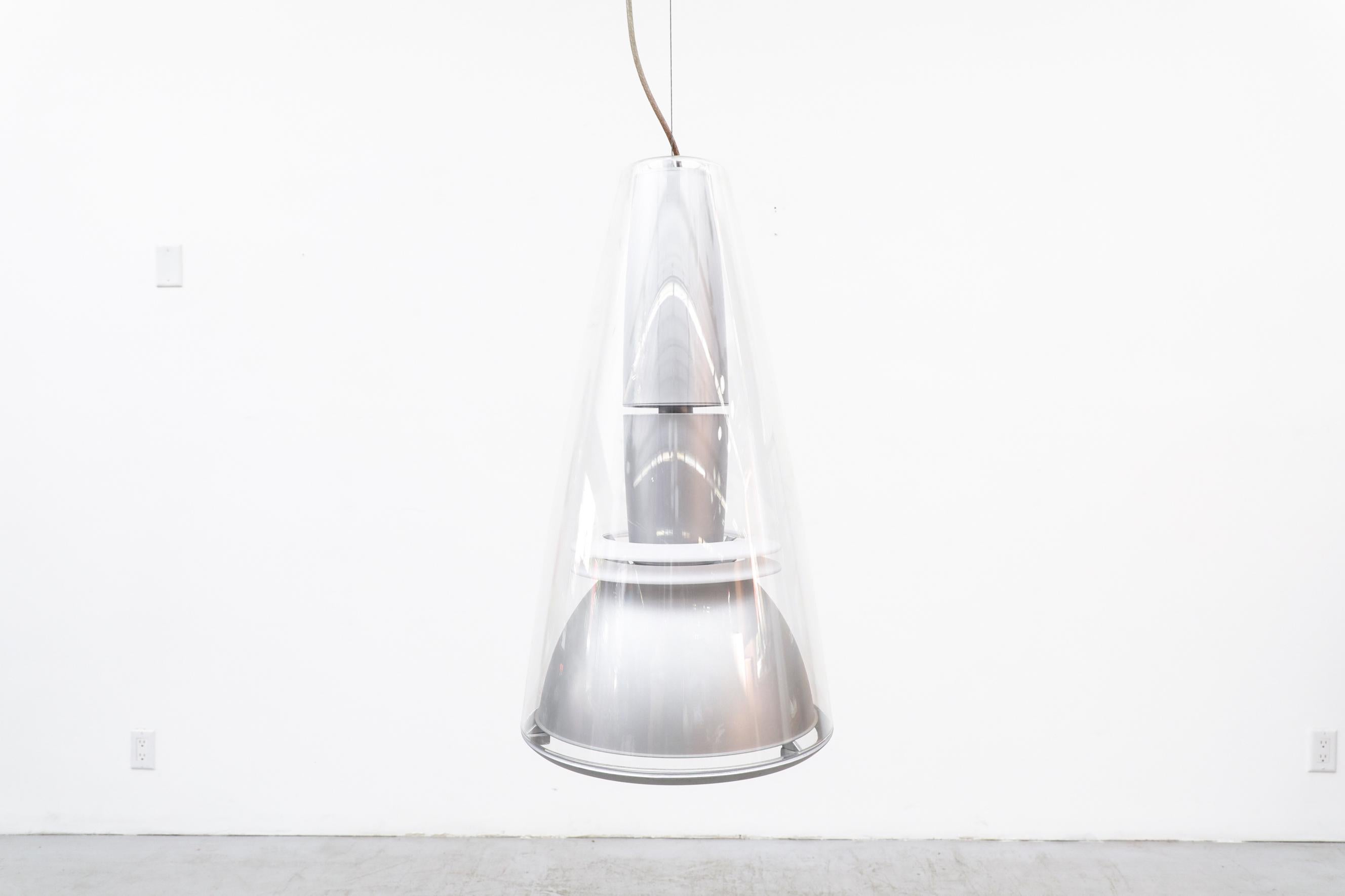Danish Louis Poulsen Lp Charisma King Cone Pendant with Plexi Shell & Silver Interior For Sale