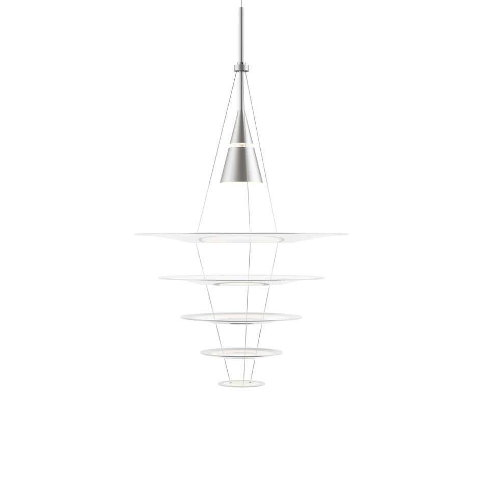 Louis Poulsen medium pendant lamp by Shoichi Uchiyama.
Measures: Width x height x length (mm)
545 x 970 x 545, 1.8 kg
Material: Lacquered or wet painted brushed aluminum, stainless steel, acrylic.