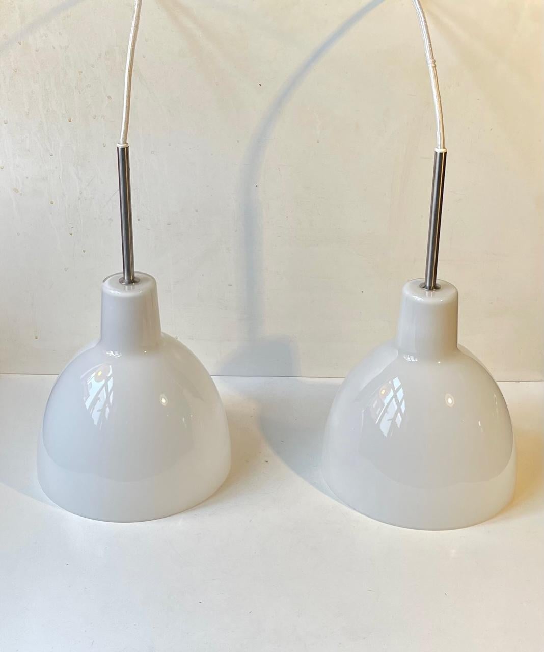 Late 20th Century Louis Poulsen Minimalist Pendant Lights Toldbod in White Opaline Glass For Sale