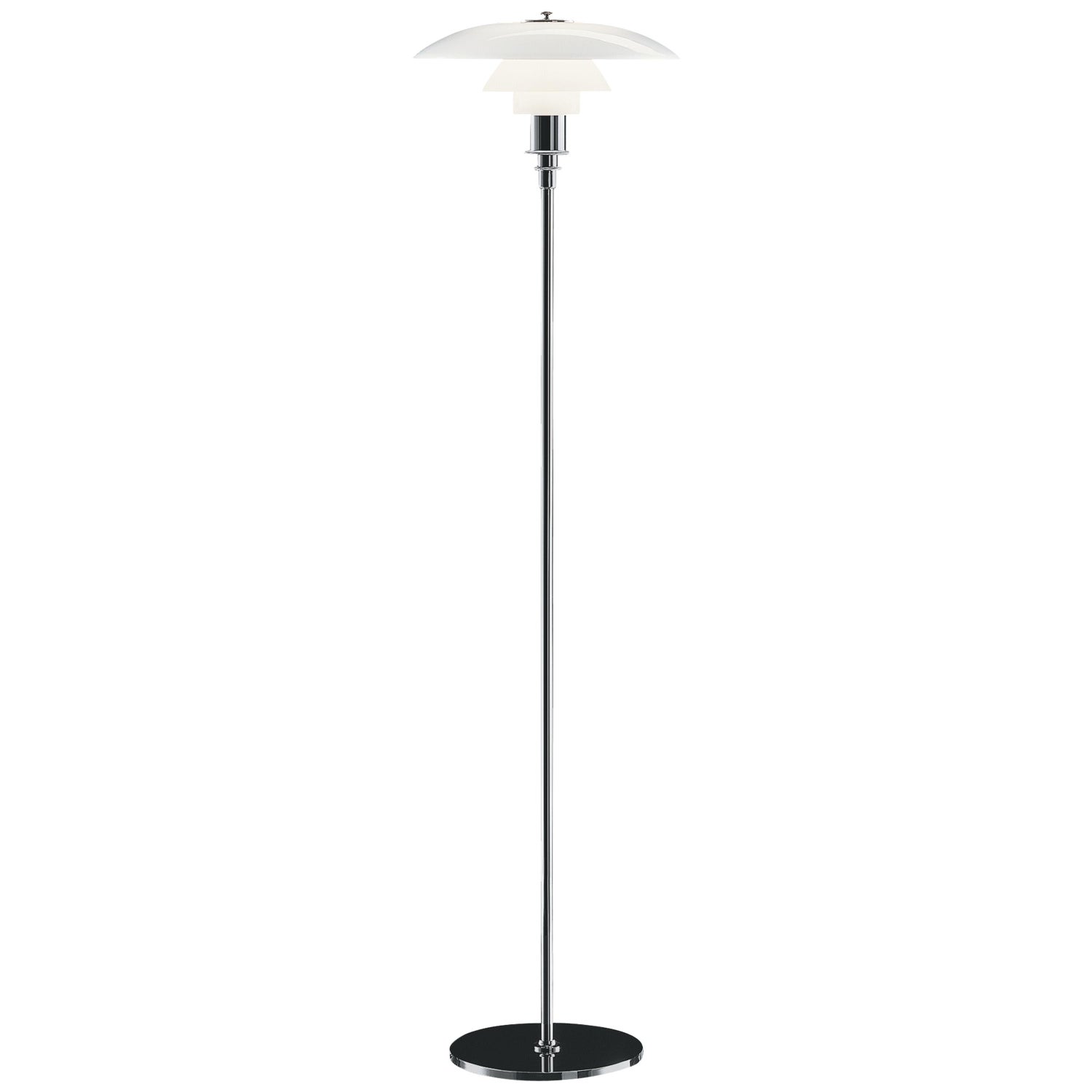 Vintage floor lamp in chrome and opal glass by Poul Henningsen for Louis  Poulsen in 2023