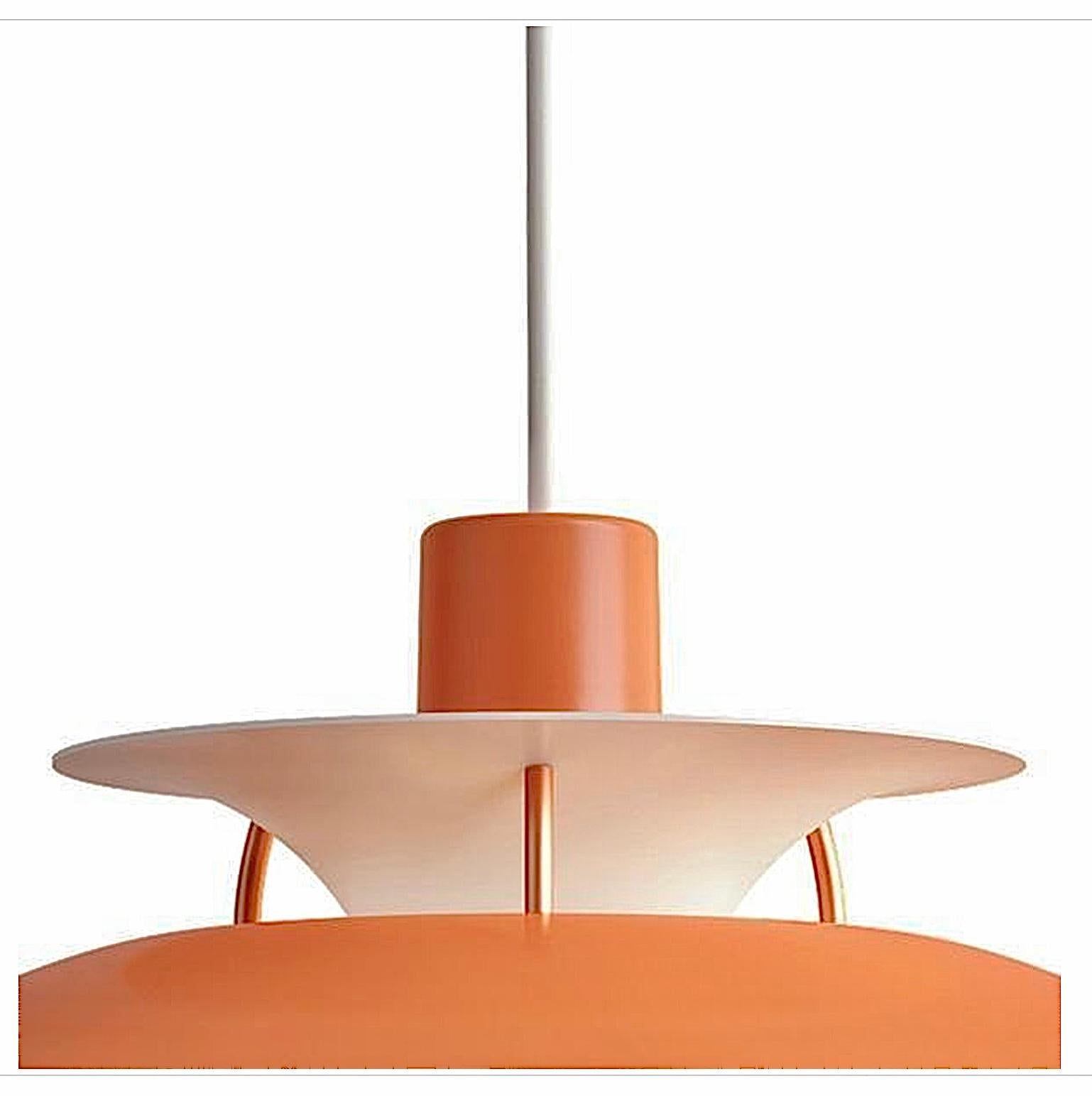 Scandinavian Modern Louis Poulsen PH5 mini pendant lamp, hués of orange  For Sale