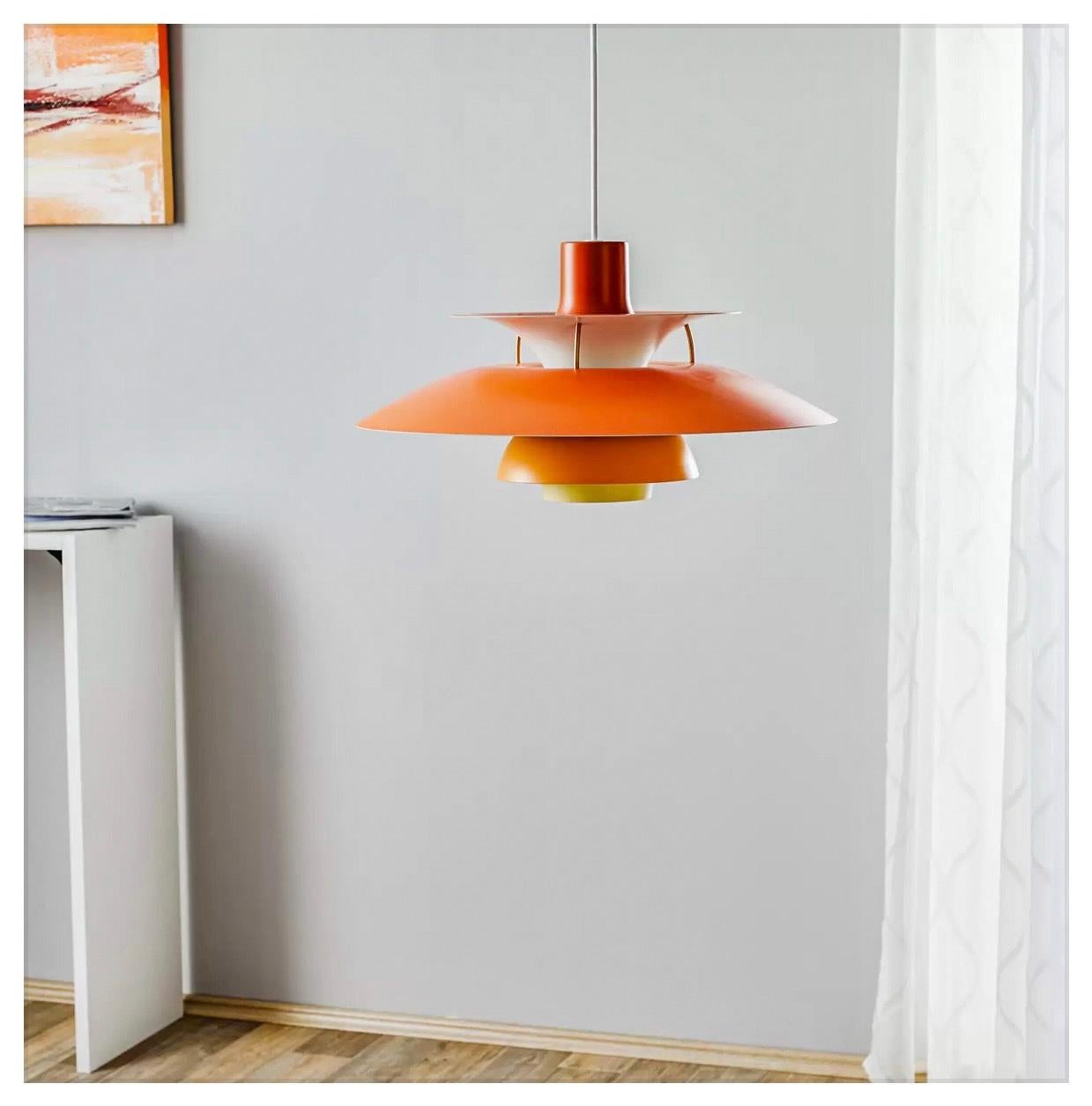 Contemporary Louis Poulsen PH5 mini pendant lamp, hués of orange  For Sale