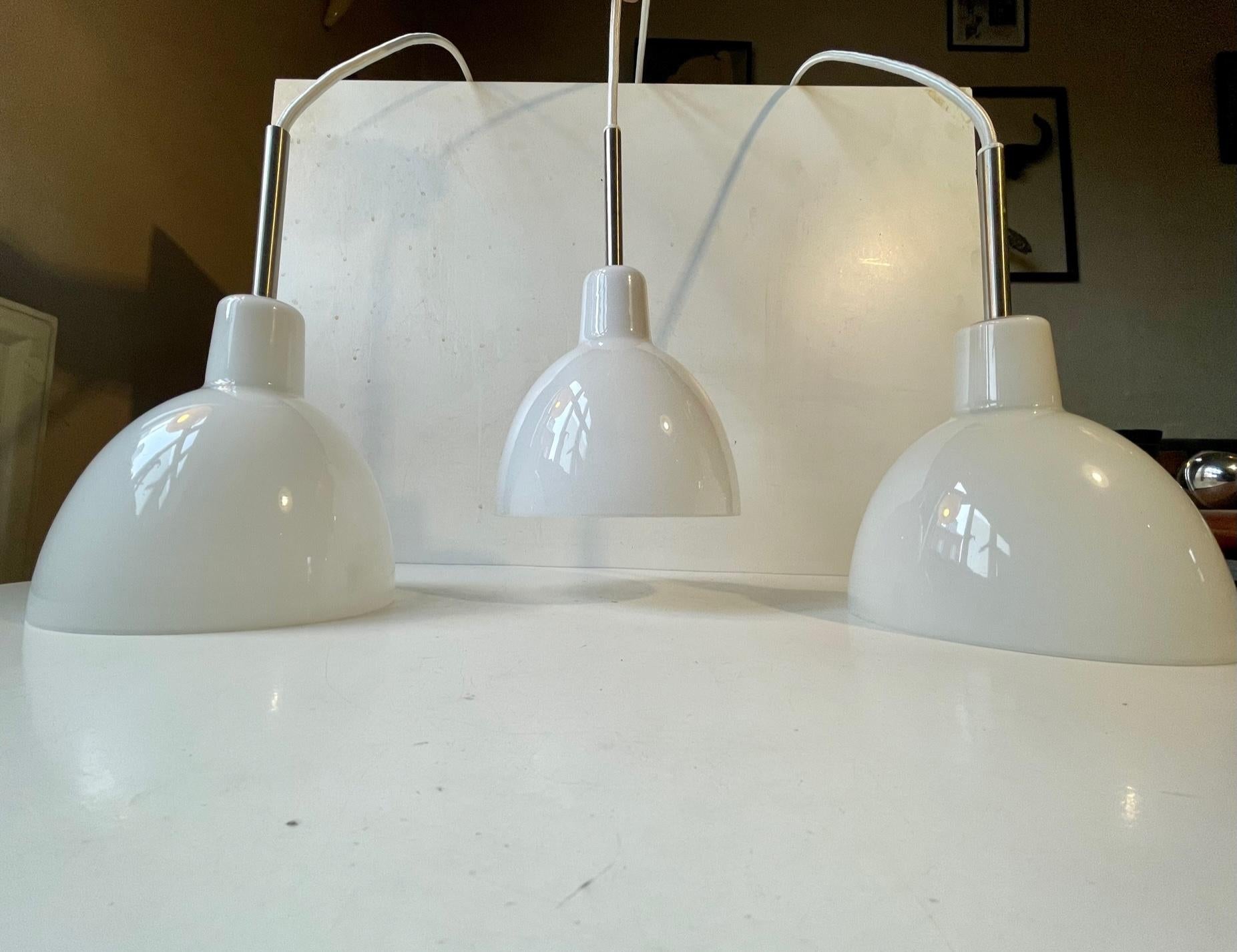 Louis Poulsen Toldbod White Opaline Glass Pendant Lamps, Set of 3 4