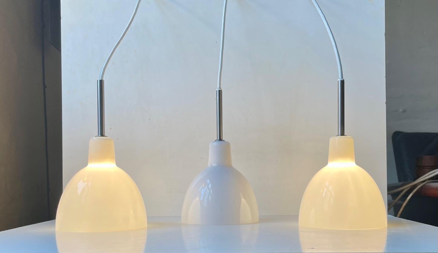 Louis Poulsen Toldbod White Opaline Glass Pendant Lamps, Set of 3 5
