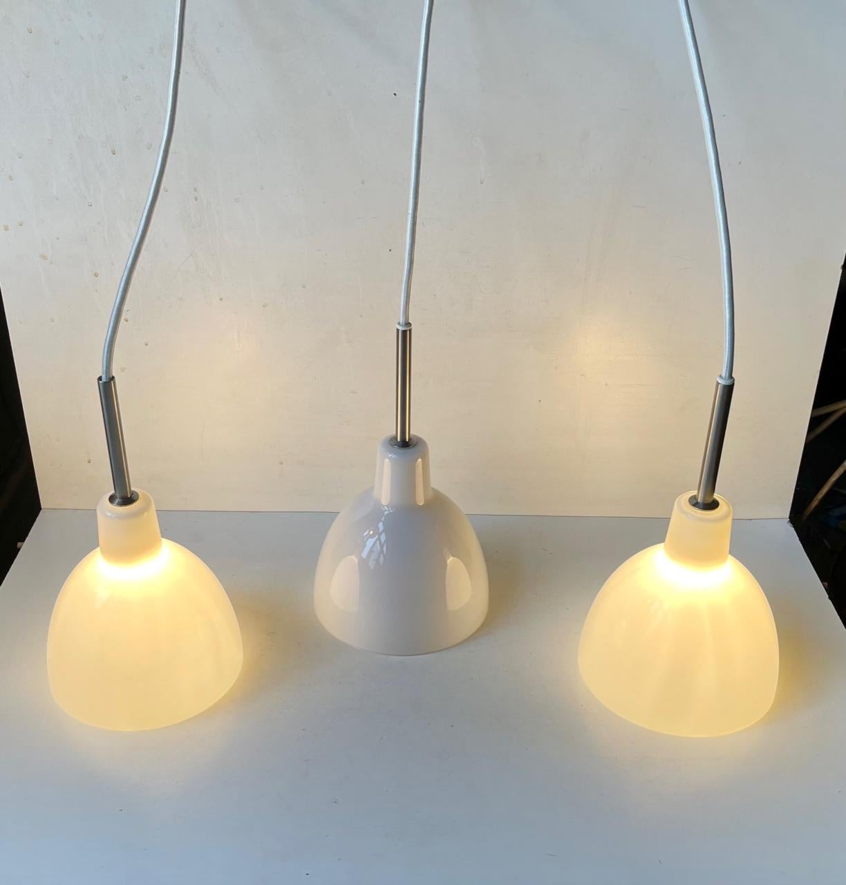 Louis Poulsen Toldbod White Opaline Glass Pendant Lamps, Set of 3 6