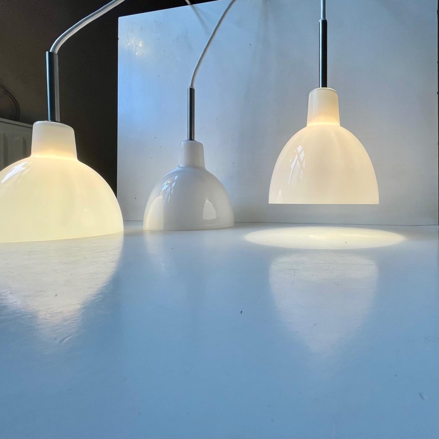 Louis Poulsen Toldbod White Opaline Glass Pendant Lamps, Set of 3 7