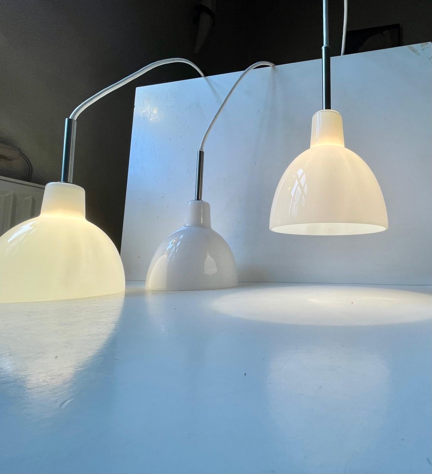 Minimalist Louis Poulsen Toldbod White Opaline Glass Pendant Lamps, Set of 3