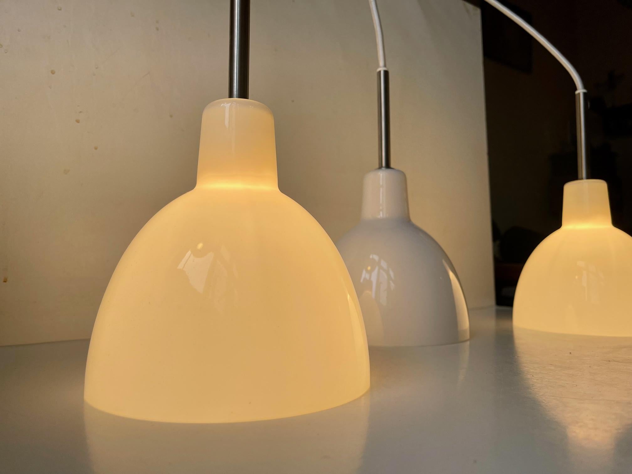 Danish Louis Poulsen Toldbod White Opaline Glass Pendant Lamps, Set of 3