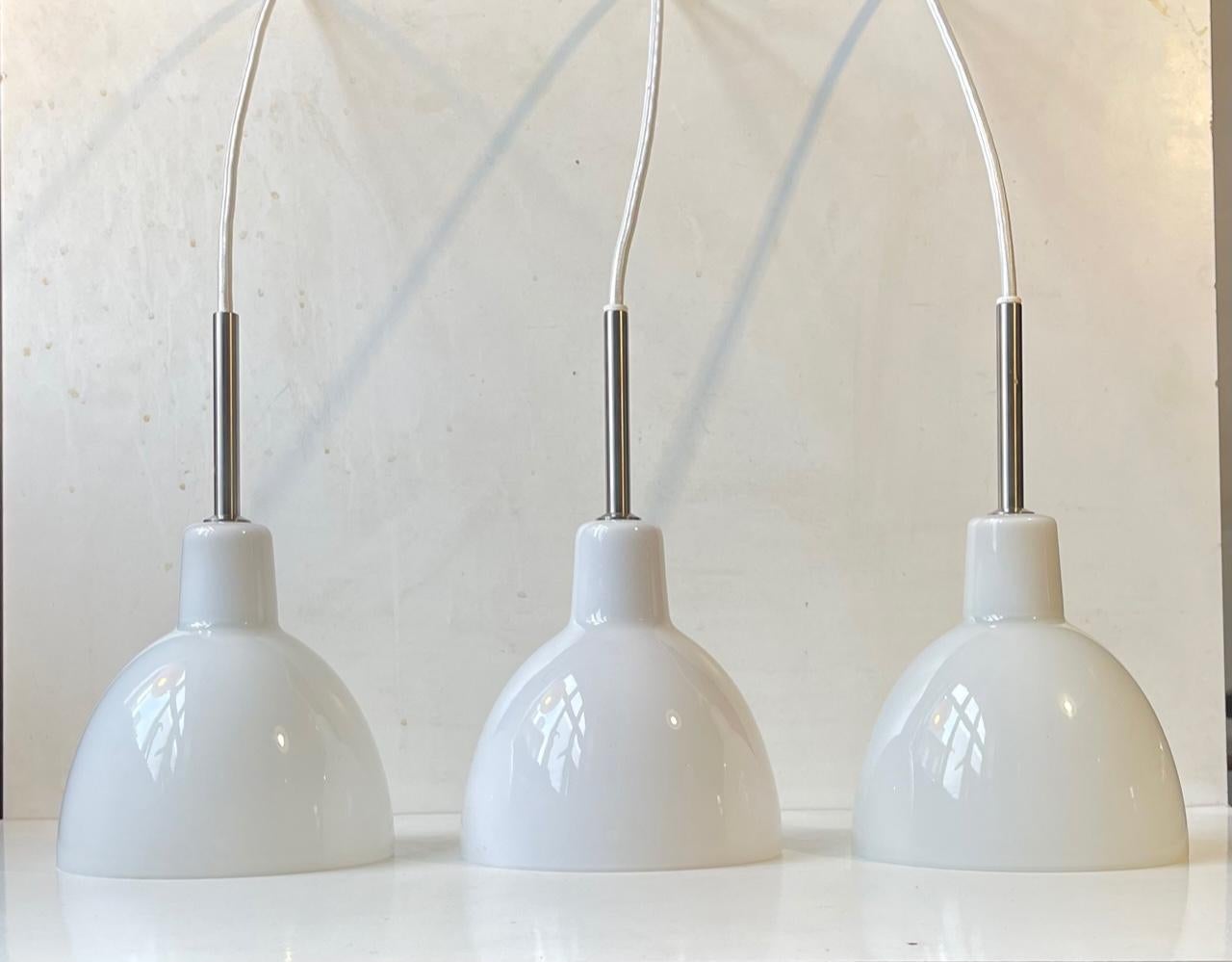 Louis Poulsen Toldbod White Opaline Glass Pendant Lamps, Set of 3 In Good Condition In Esbjerg, DK