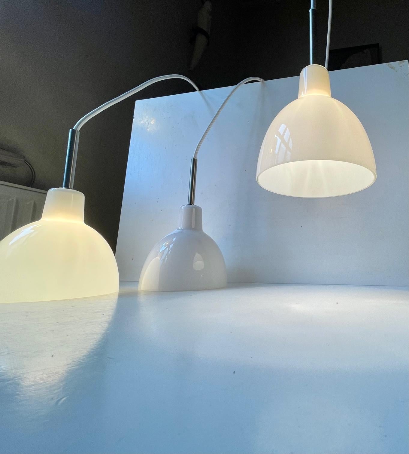 Louis Poulsen Toldbod White Opaline Glass Pendant Lamps, Set of 3 1