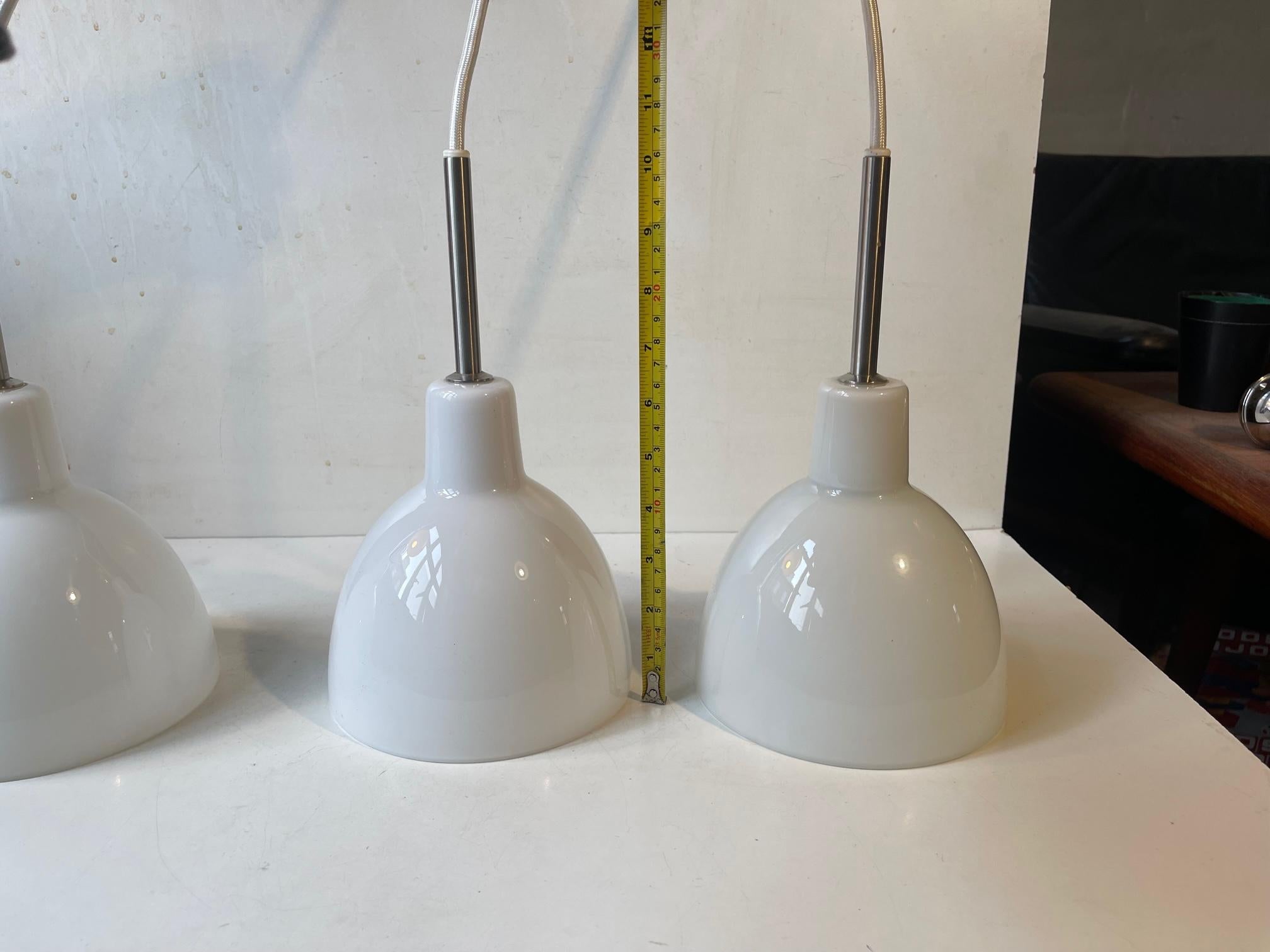 Louis Poulsen Toldbod White Opaline Glass Pendant Lamps, Set of 3 2