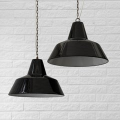 Louis Poulsen, two industrial pendant lamps Arbejdspendel, Denmark, 1950s