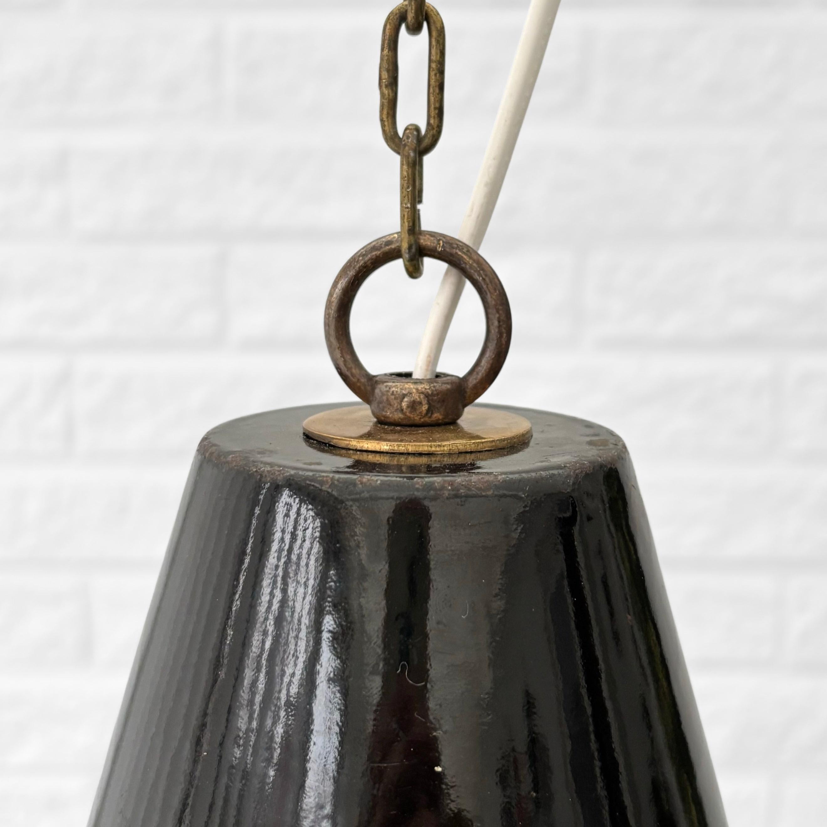 Brass Louis Poulsen, two industrial pendant lamps Arbejdspendel, Denmark, 1950s For Sale