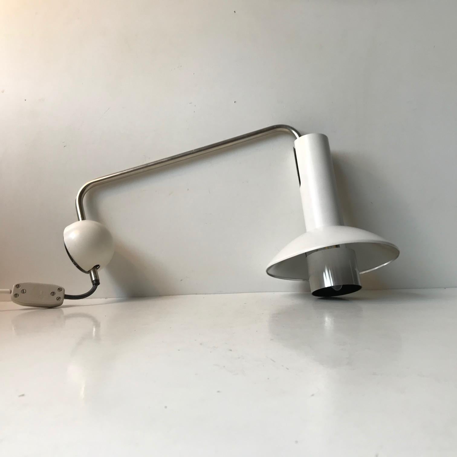 Danish Louis Poulsen White Adjustable Wall Lamp, 1970s For Sale