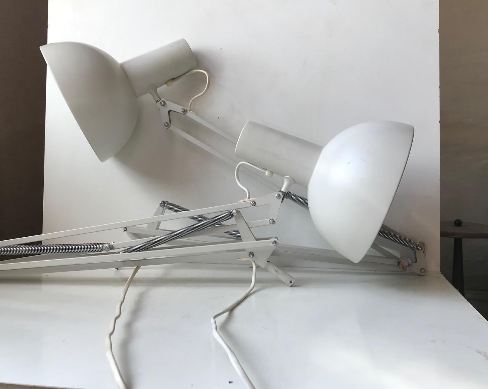 Danish Louis Poulsen White Articulated Architects Desk or Table Lamps, 1970s