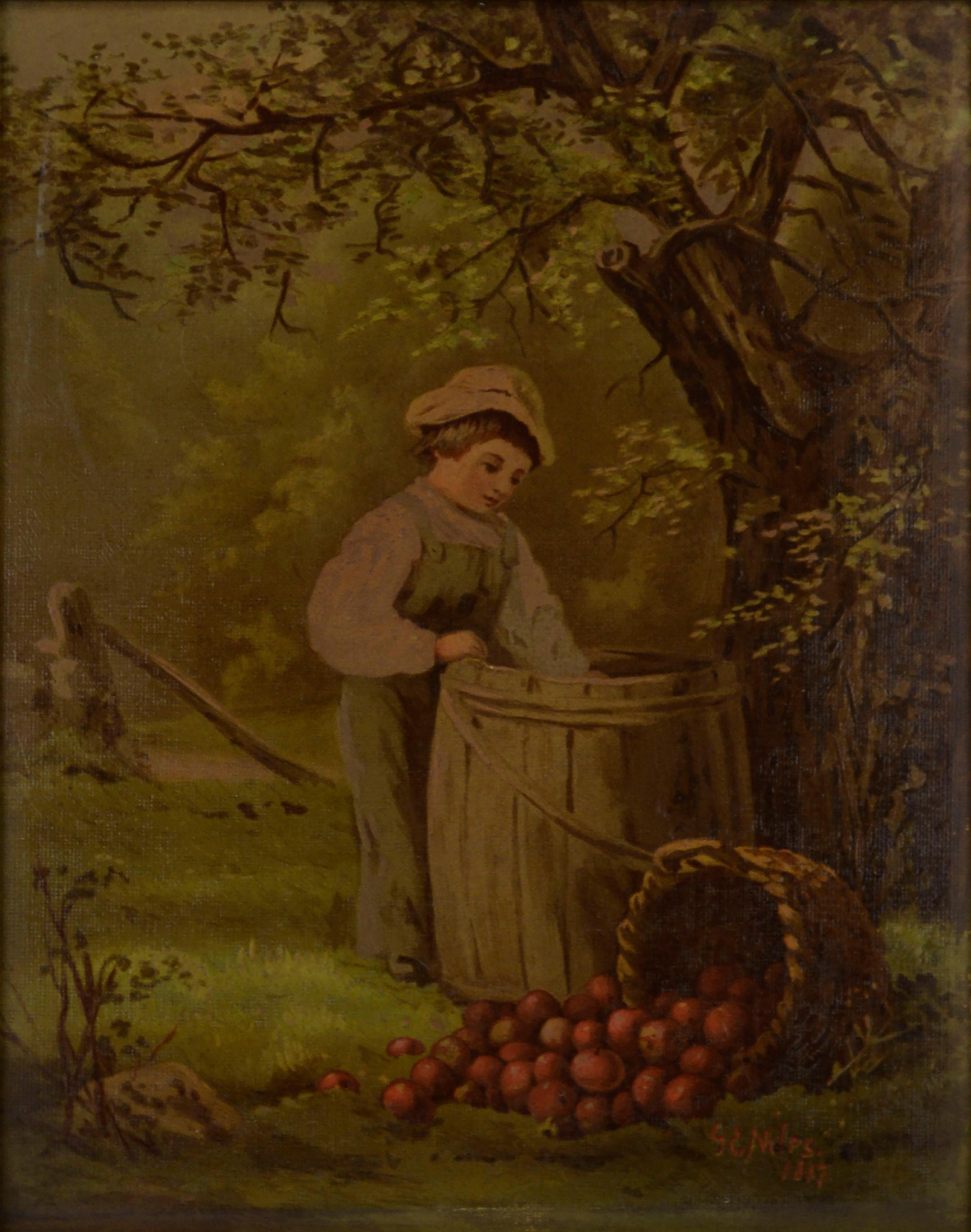 „Under the Apple Tree“, figurative Chromolithographie nach George Niles, 188/250 – Print von Louis Prang