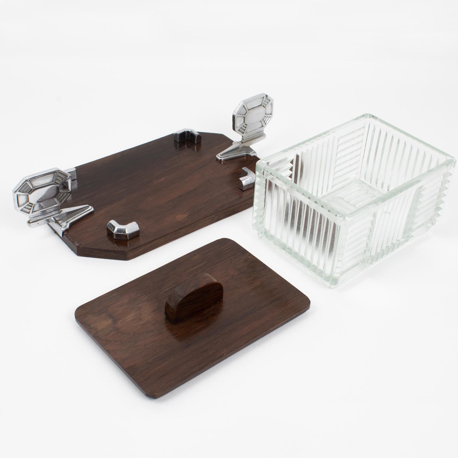 Caja para galletas y caramelos Louis Prodhon Art Decó de madera, cromo y cristal, Francia Años 30 1