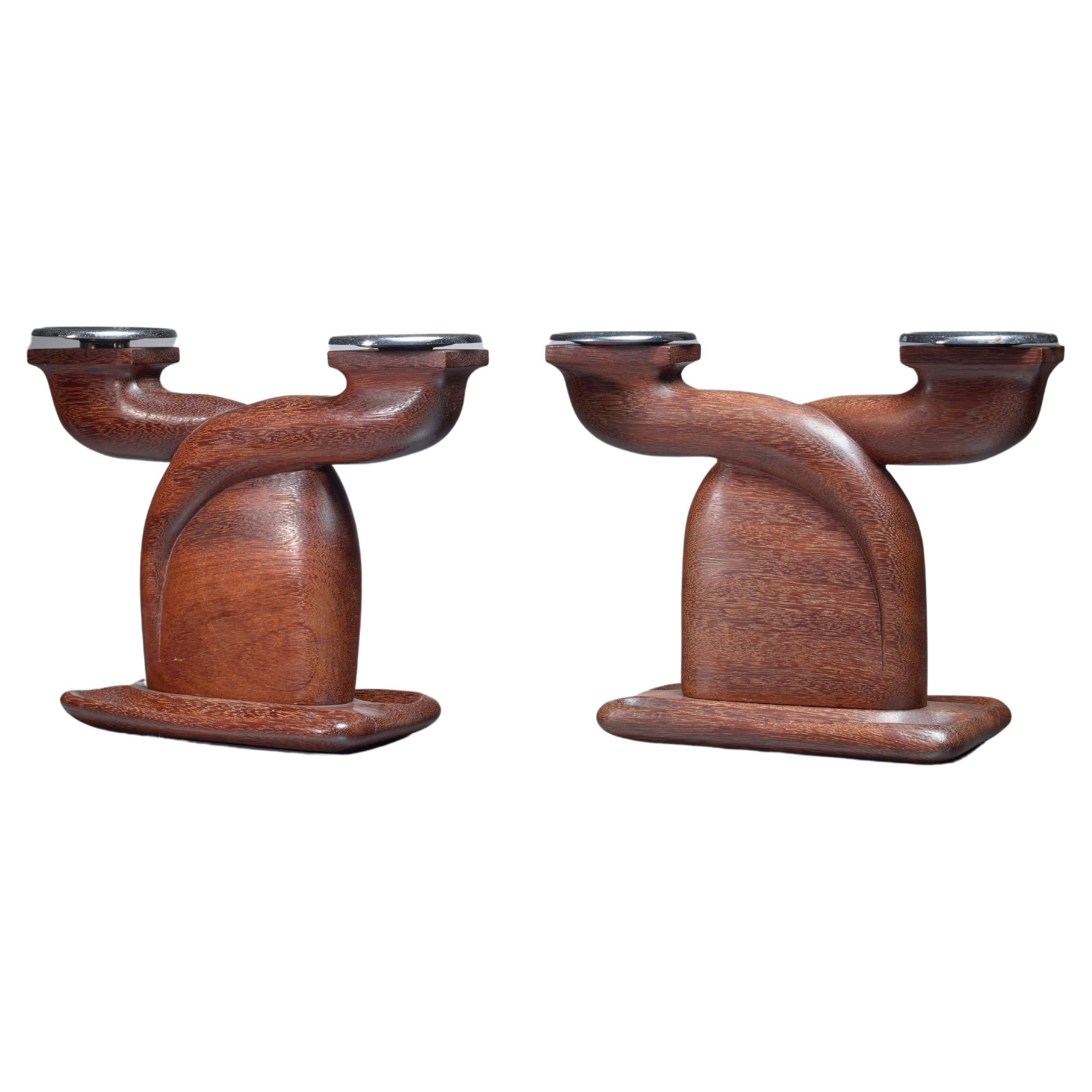 Louis Prodhon Pair of Candleholders in Wenge, France, 1940s