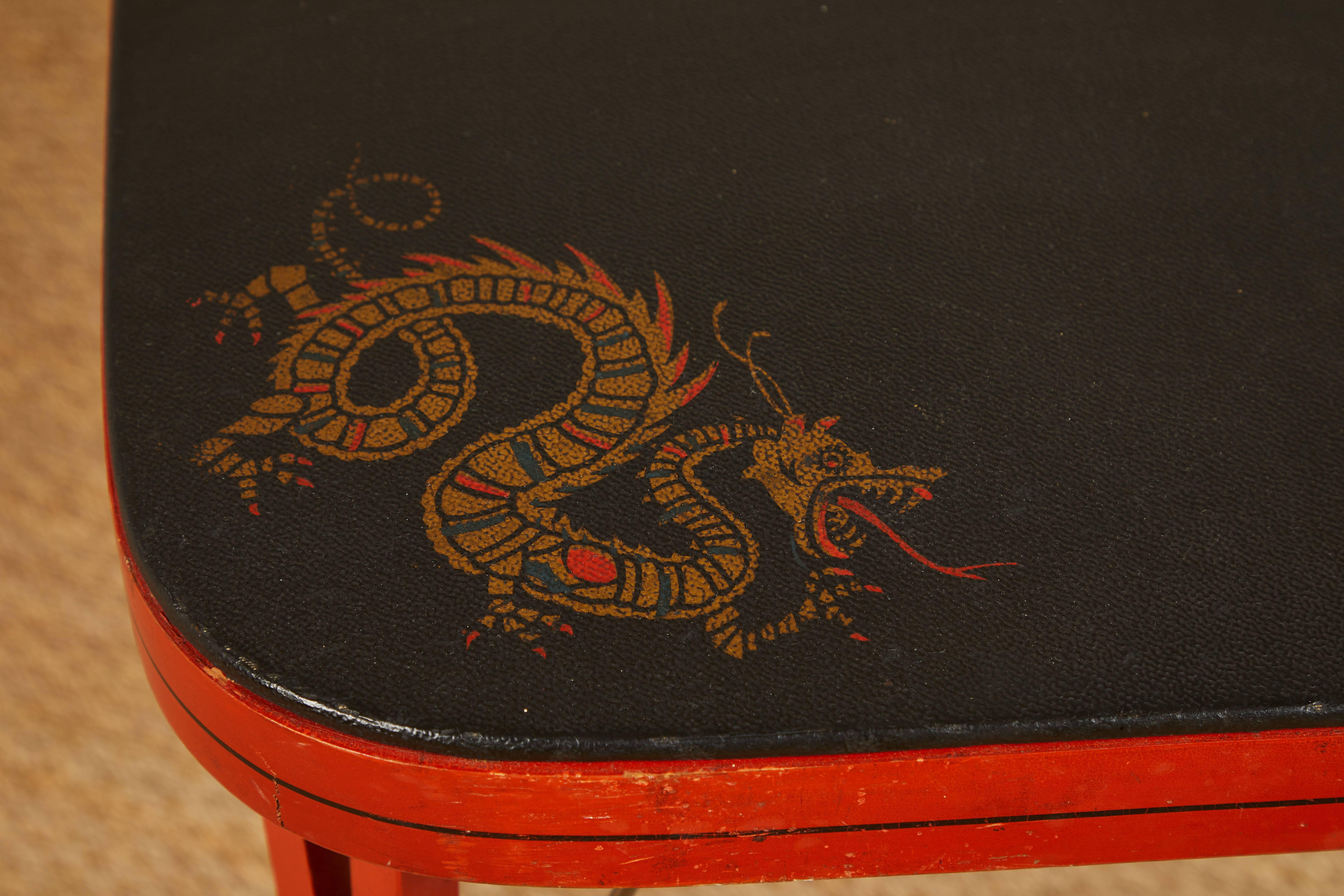 American Louis Rassiter & Sons 1920s Chinoiserie Kumfort Game Table and Chairs