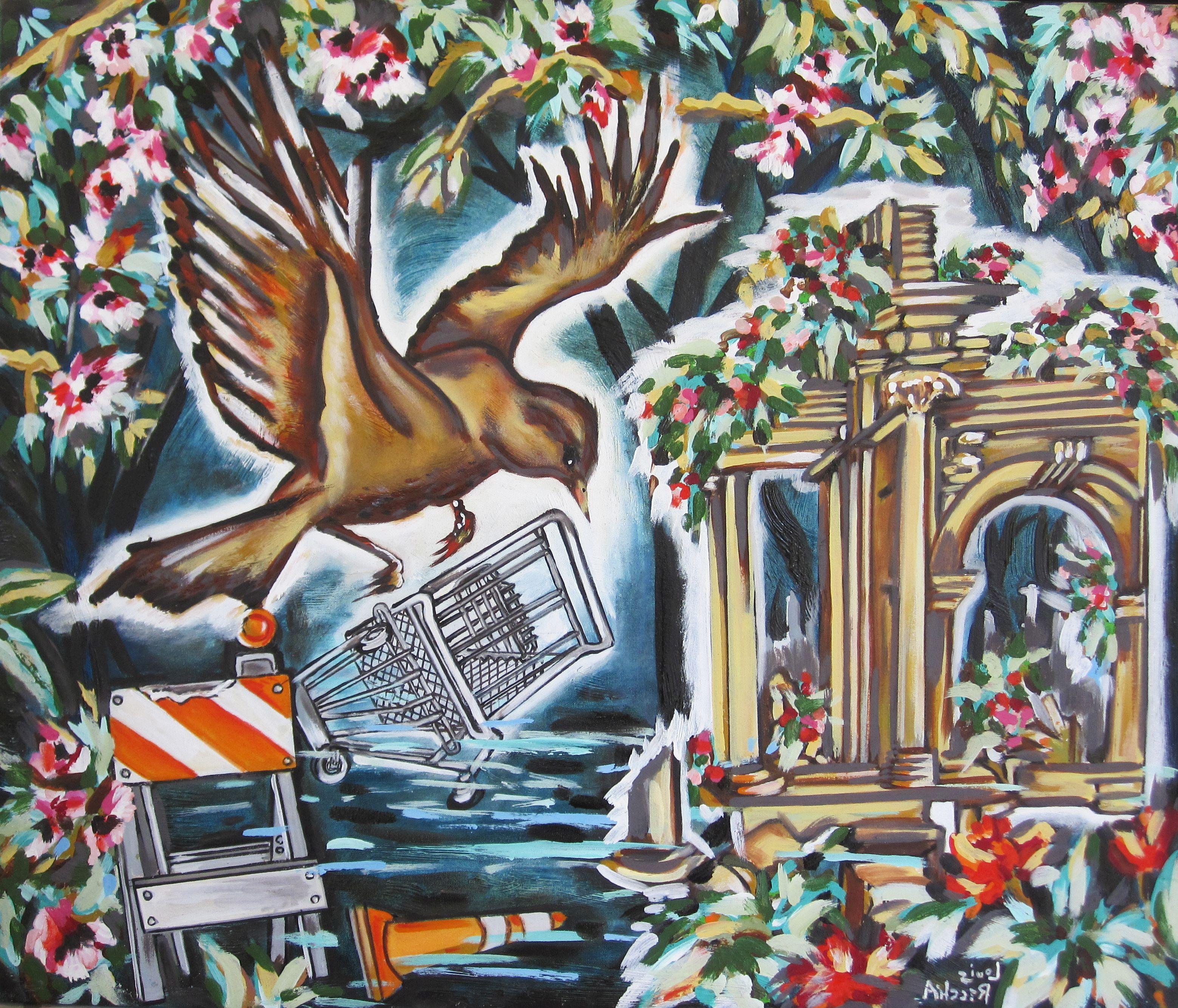 "Ruinas antiguas" de Louis Recchia, Pintura al óleo, Pájaro entre ruinas