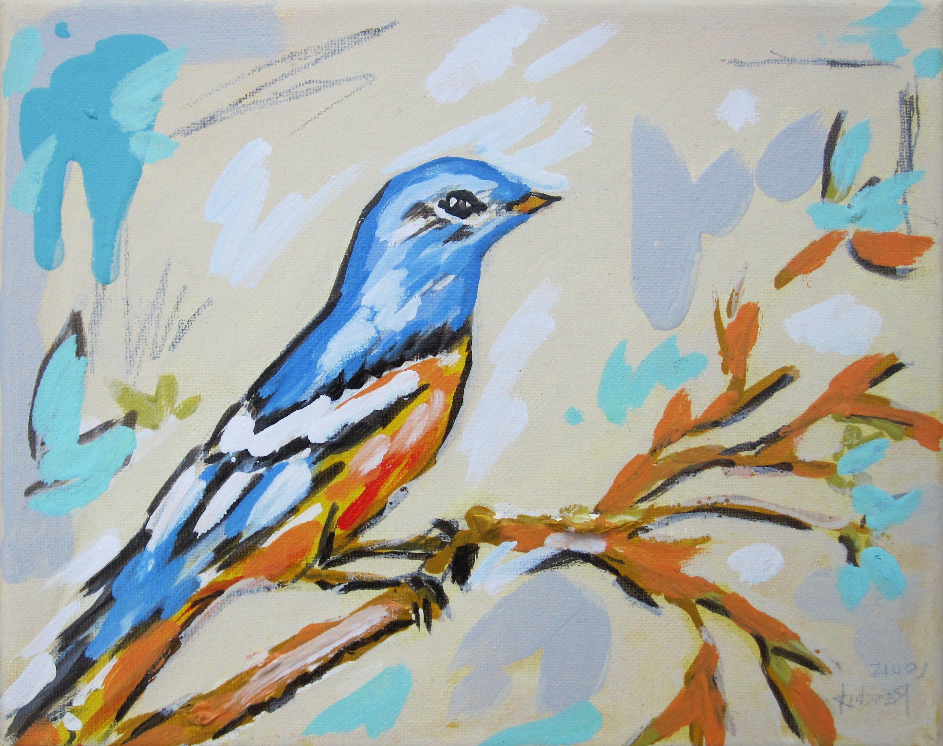 Louis Recchia Figurative Painting - "Blue Bird, " Acrylic Painting 