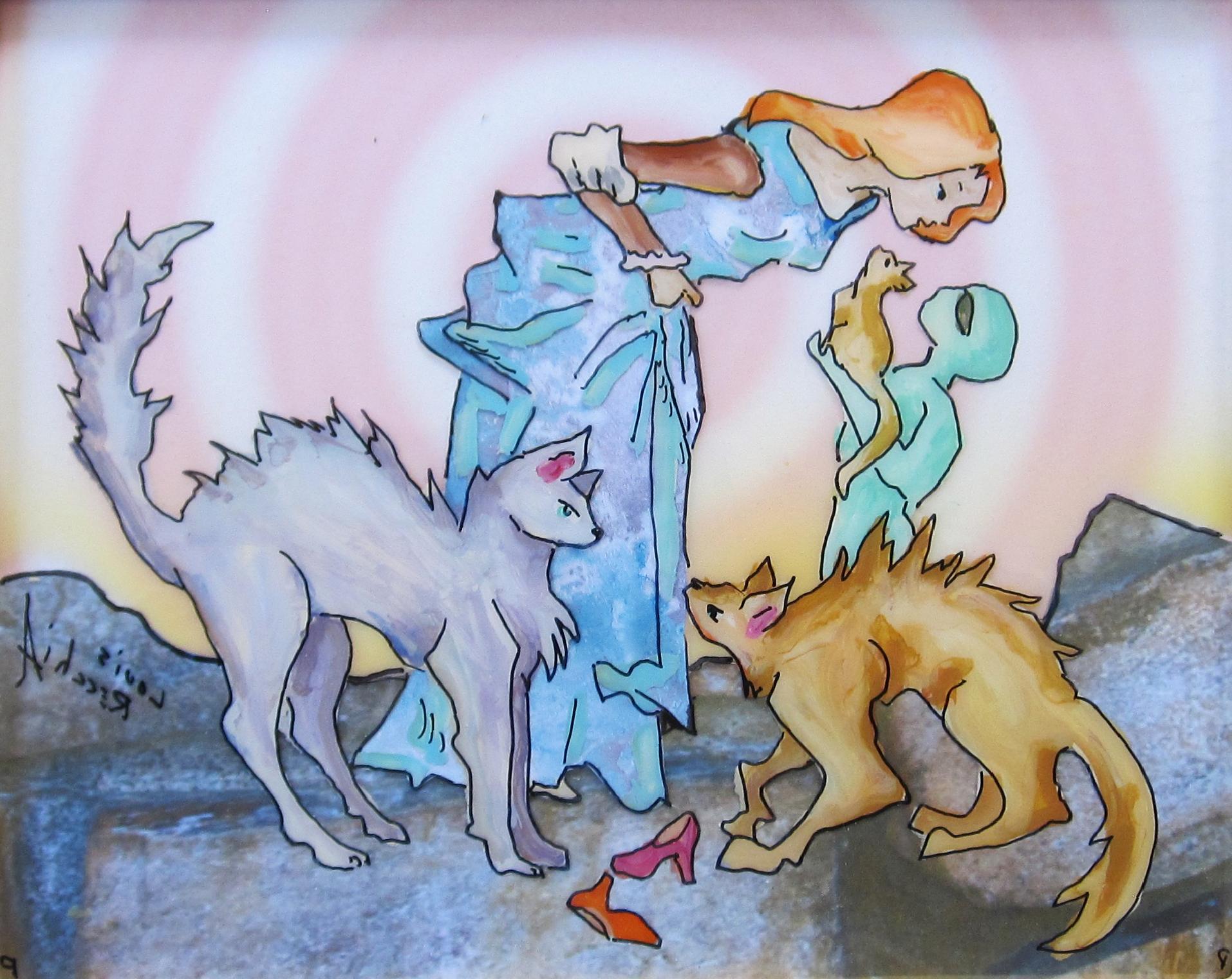 "Katzenliebhaber" (2026) von Louis Recchia, Gemälde in Acryl und Mischtechnik
