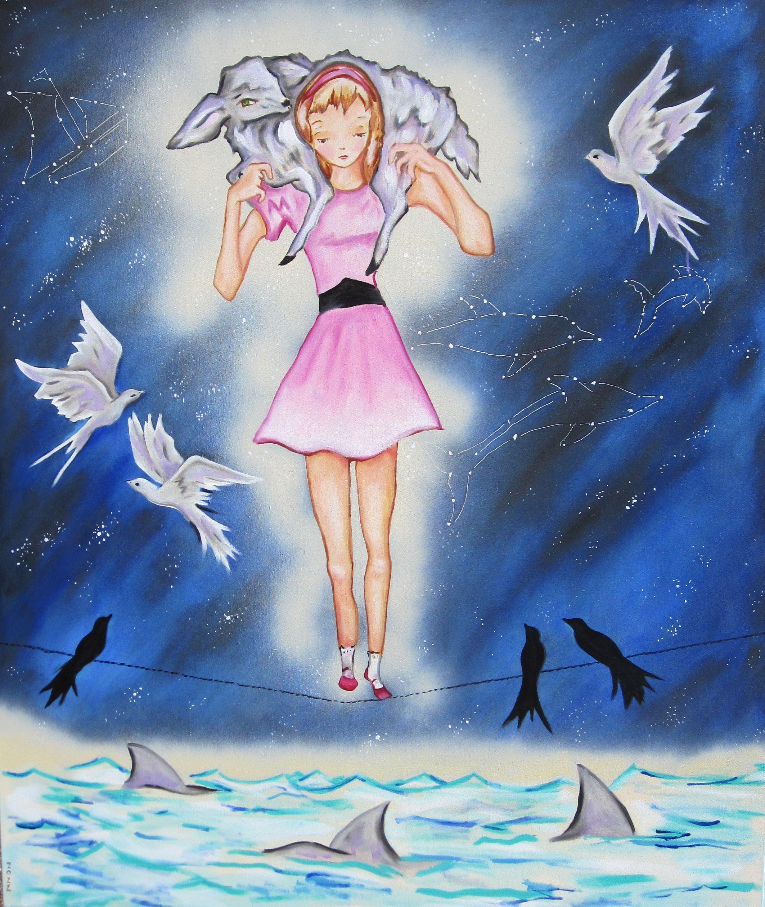 "The Cautious Guardian, " Oil Painting