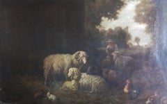 French art, a country side barn with sheeps.
