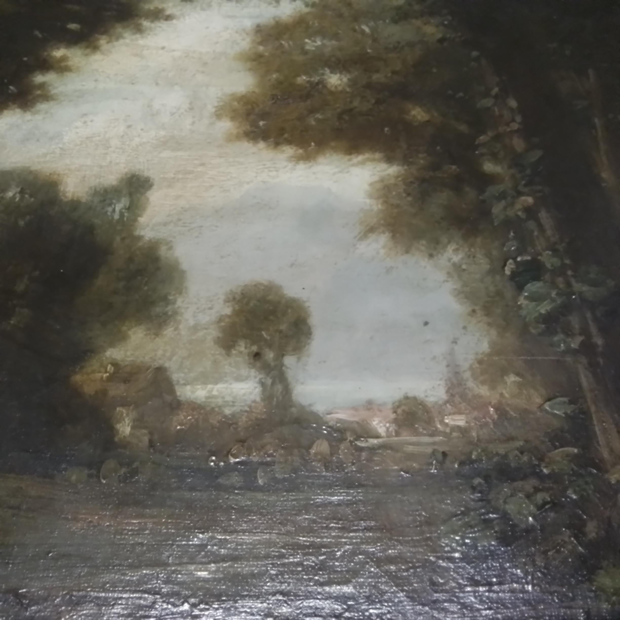 Antikes Kunstgemälde mit Schafen in einer Scheune im Angebot 4