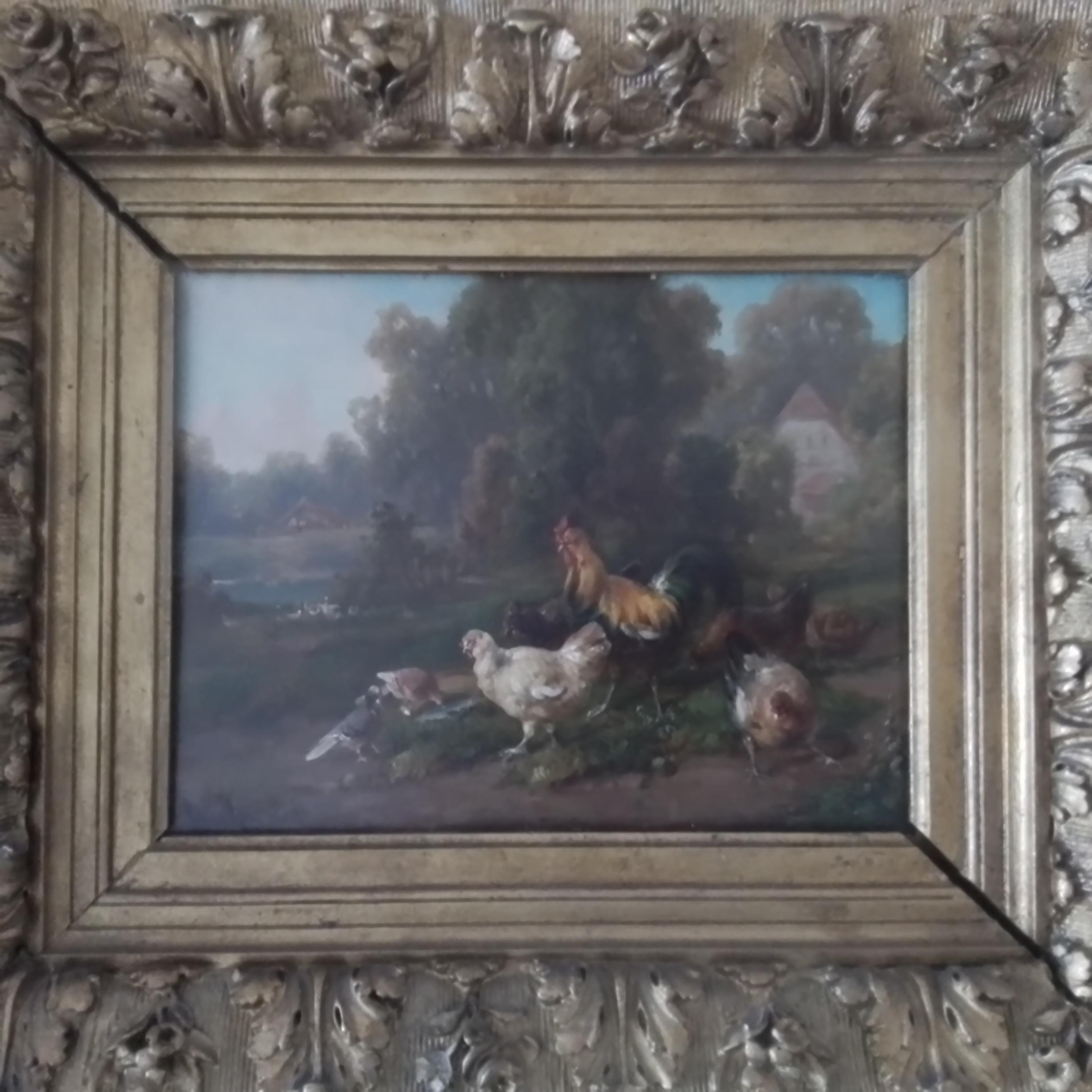 Komposition mit Hahn und Hennen – Painting von Louis Reinhardt 