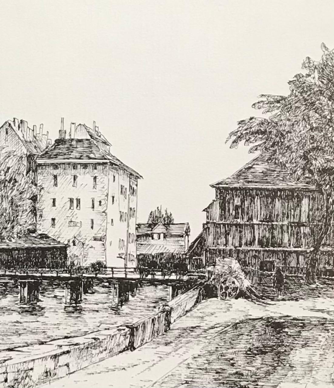 Geneva des vergangenen Jahres von Louis Rey - Tinte 31x41 cm (Beige), Landscape Print, von Louis Rey .