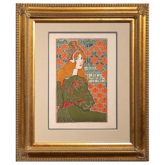 Antique Louis Rhead Color Lithograph 'Jane', 1897