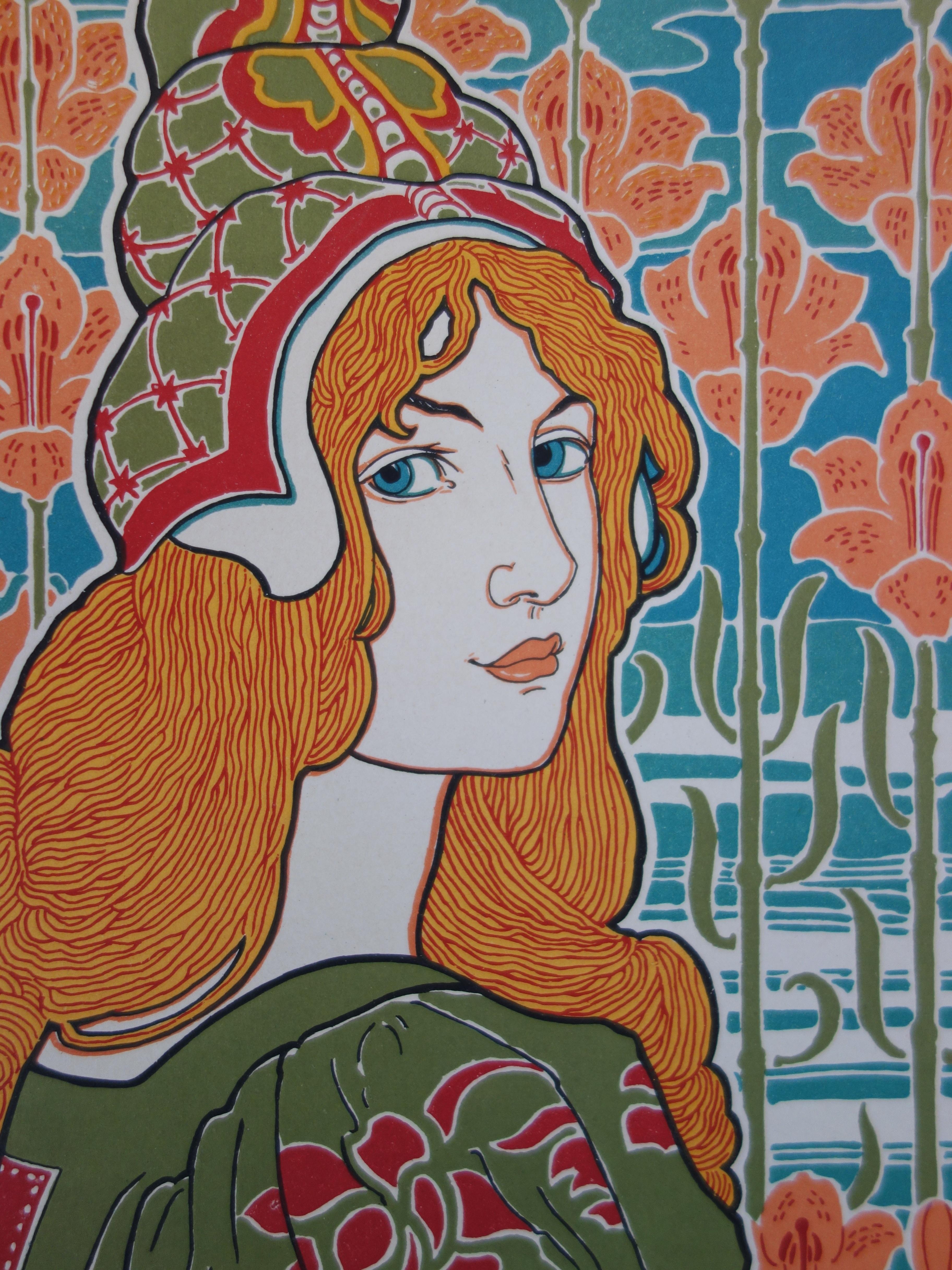Ritratto di donna in stile liberty con gigli: Jane - Litografia originale 1899 in vendita 5