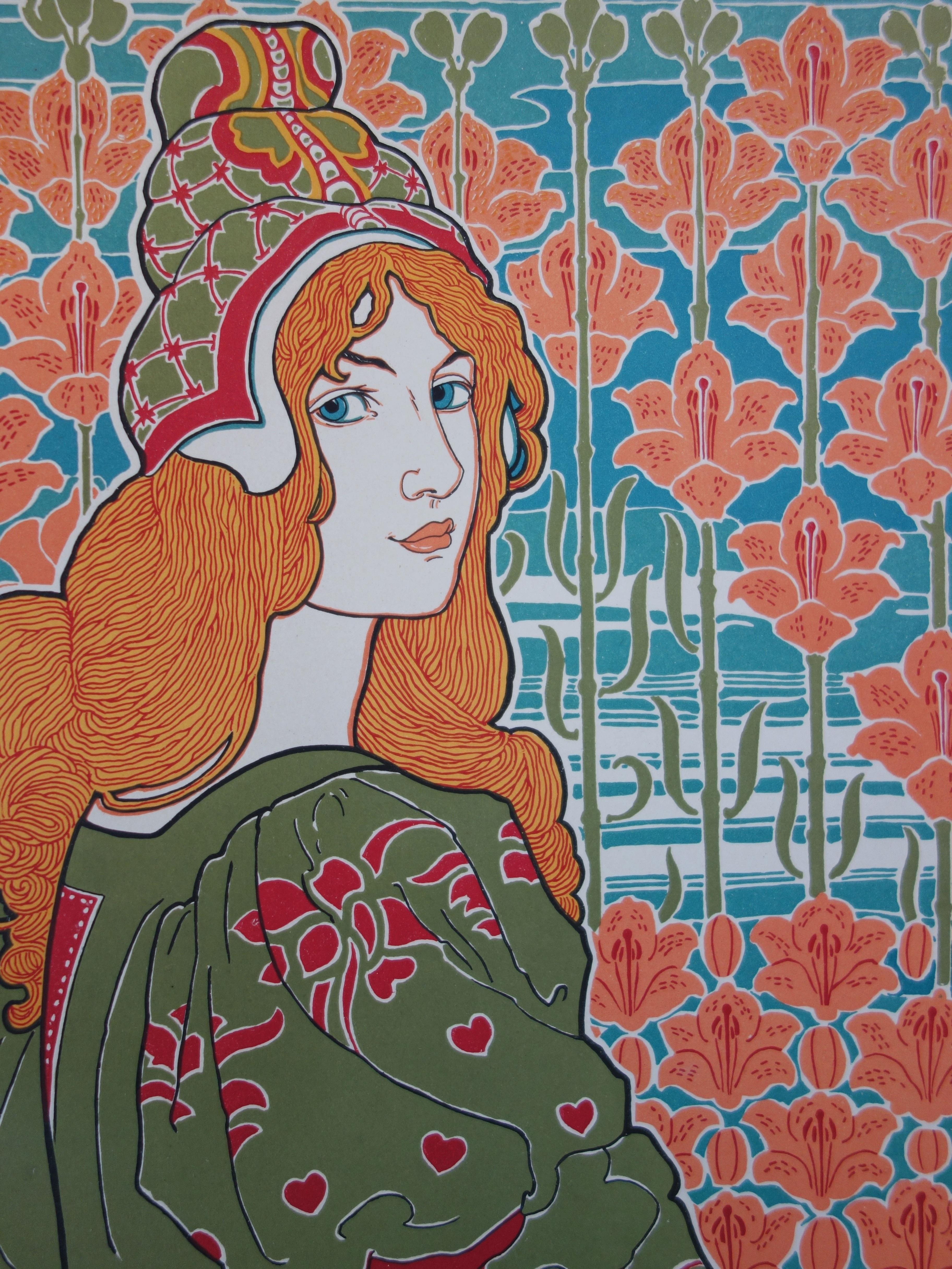 Ritratto di donna in stile liberty con gigli: Jane - Litografia originale 1899 in vendita 4