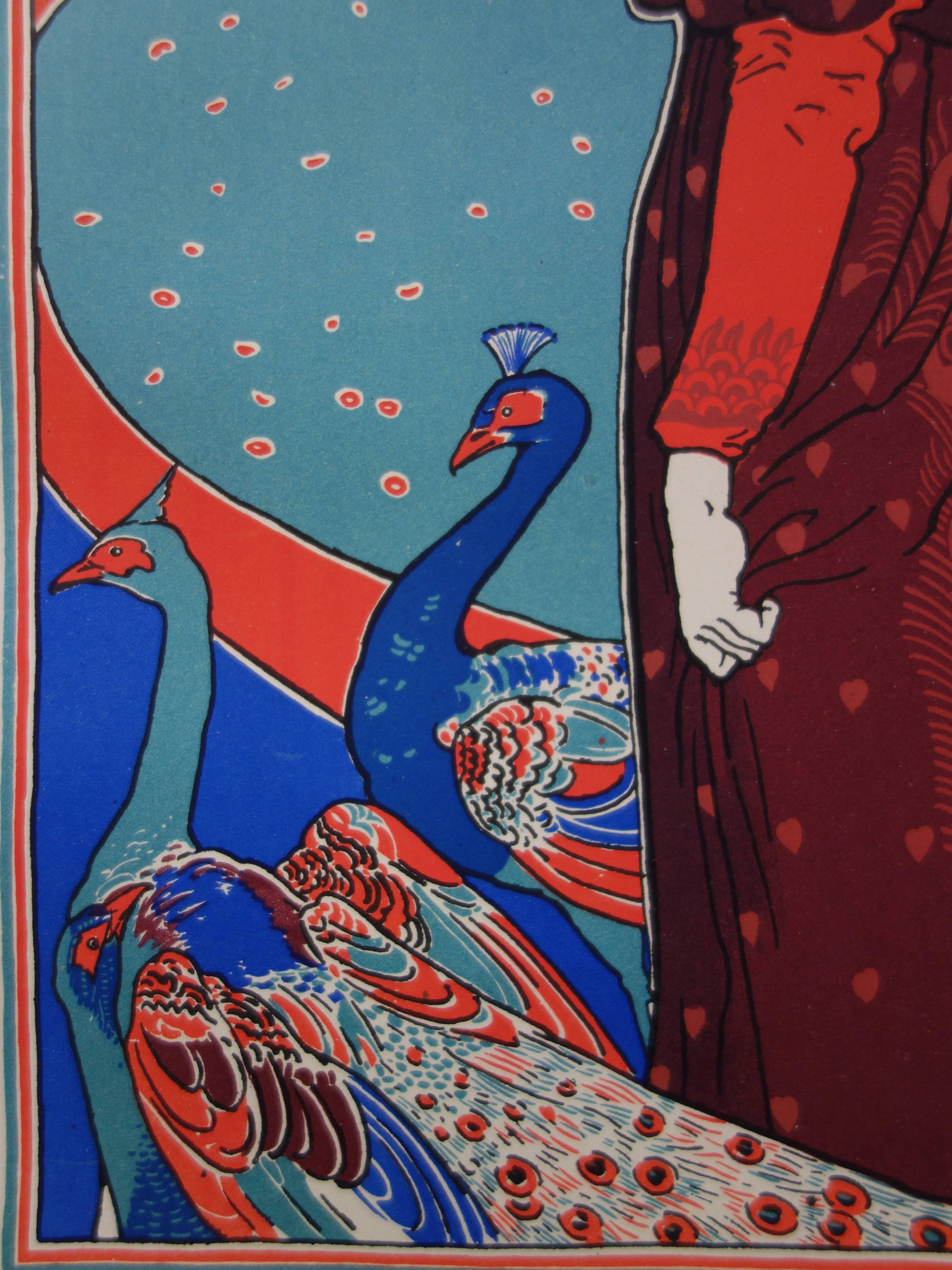 La Femme au Paon (Donna con pavone) - litografia originale (1897/98) - Print di Louis Rhead