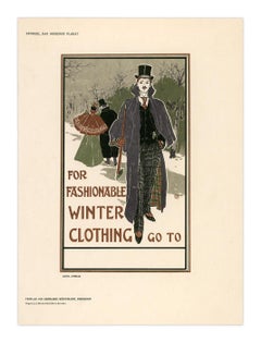 Abbigliamento invernale di Louis Rhead, litografia di moda Art Nouveau vittoriana, 1897
