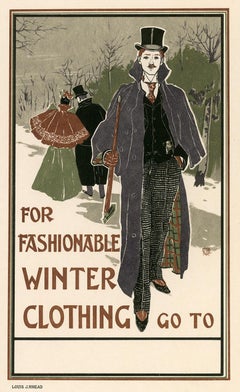 Winter Clothing by Louis Rhead, Art Nouveau Victorian fashion lithograph, 1897