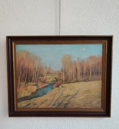 Autumn Stream in the French Countryside, Oil on Canvas, Signed, 1891