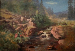 Antique Mountain landscape by the stream