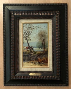 Stretching by the Lake, Oil on Wood, Framed, Early 20th Century