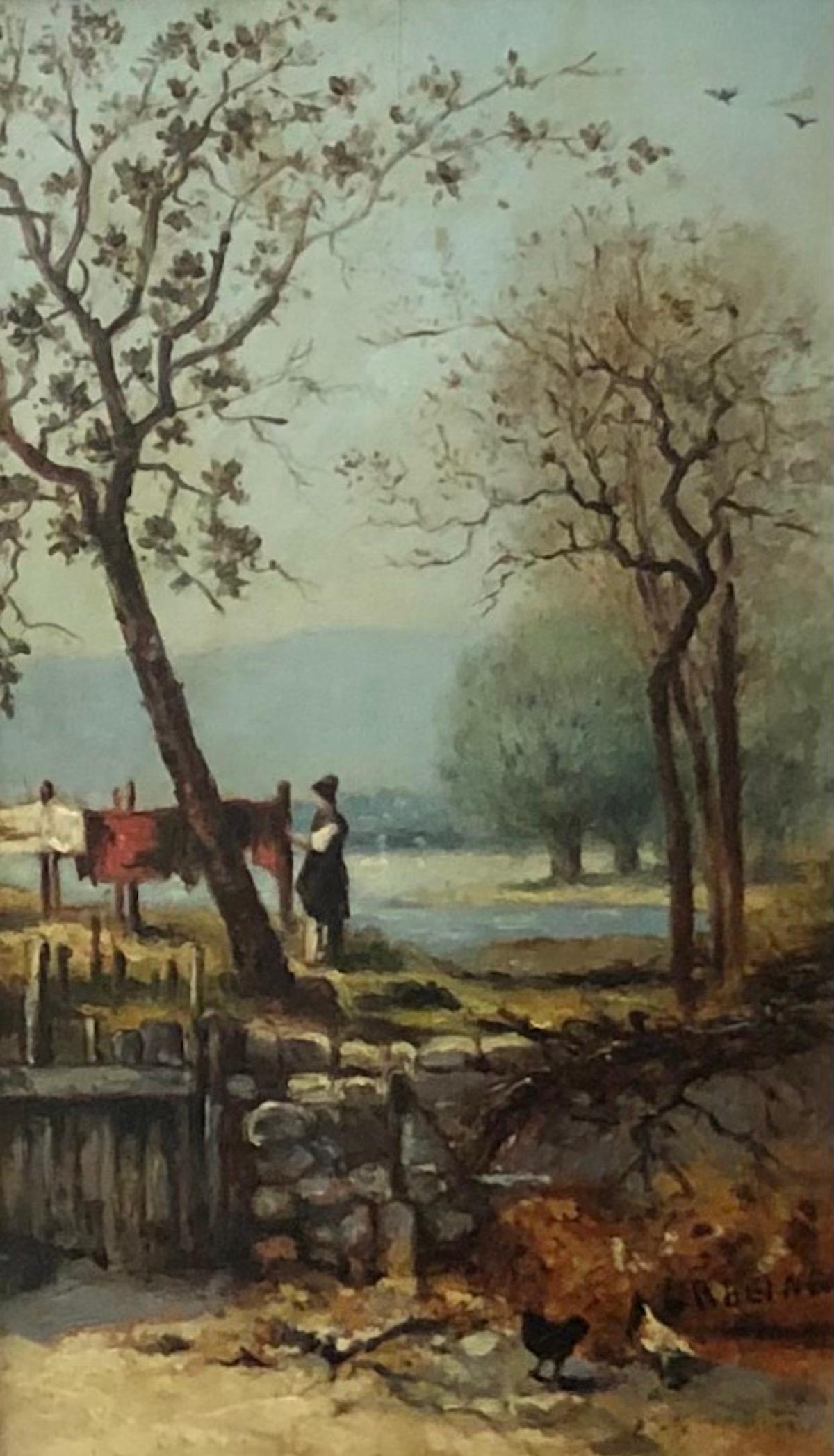 Louis Rheiner Landscape Painting - Stretching by the lake