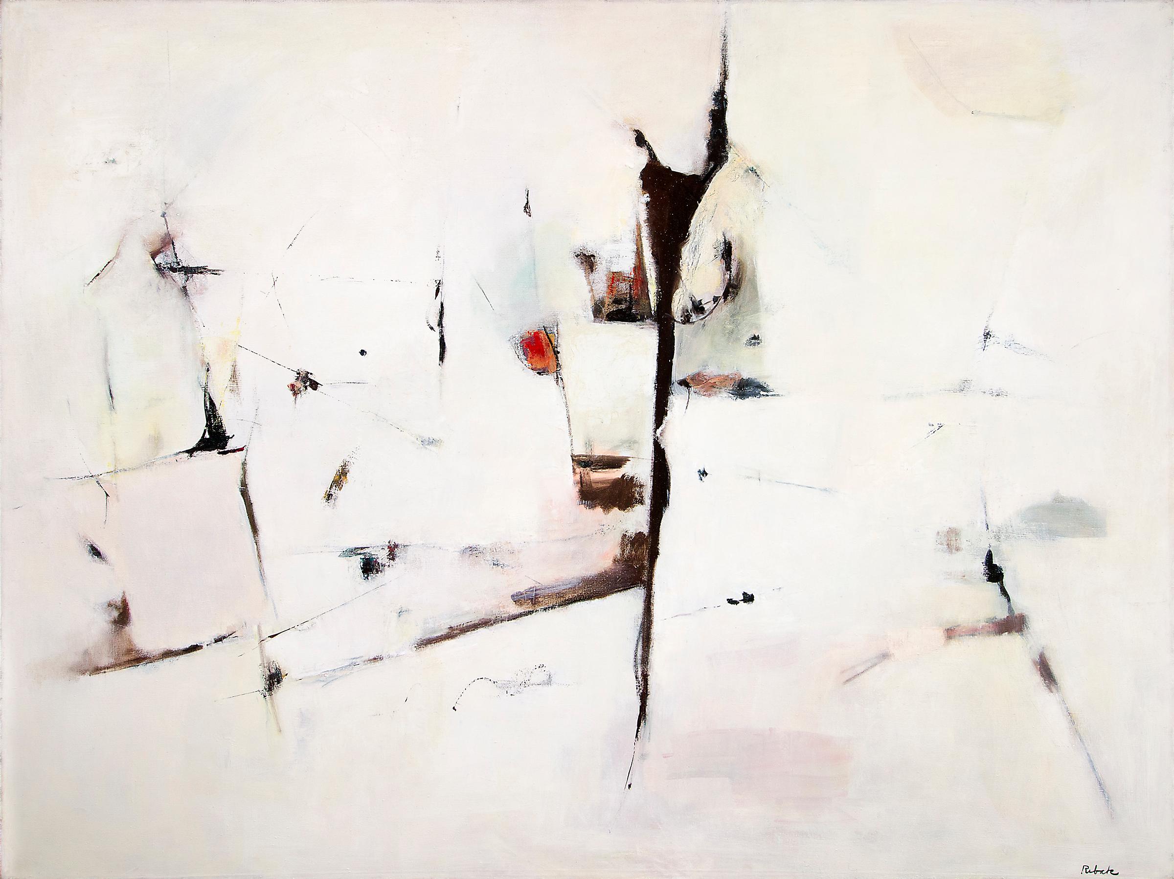 Taos im Winter, 1960er Jahre, großes abstraktes Ölgemälde, Weiß, Rot, Grau, Blau – Painting von Louis Ribak